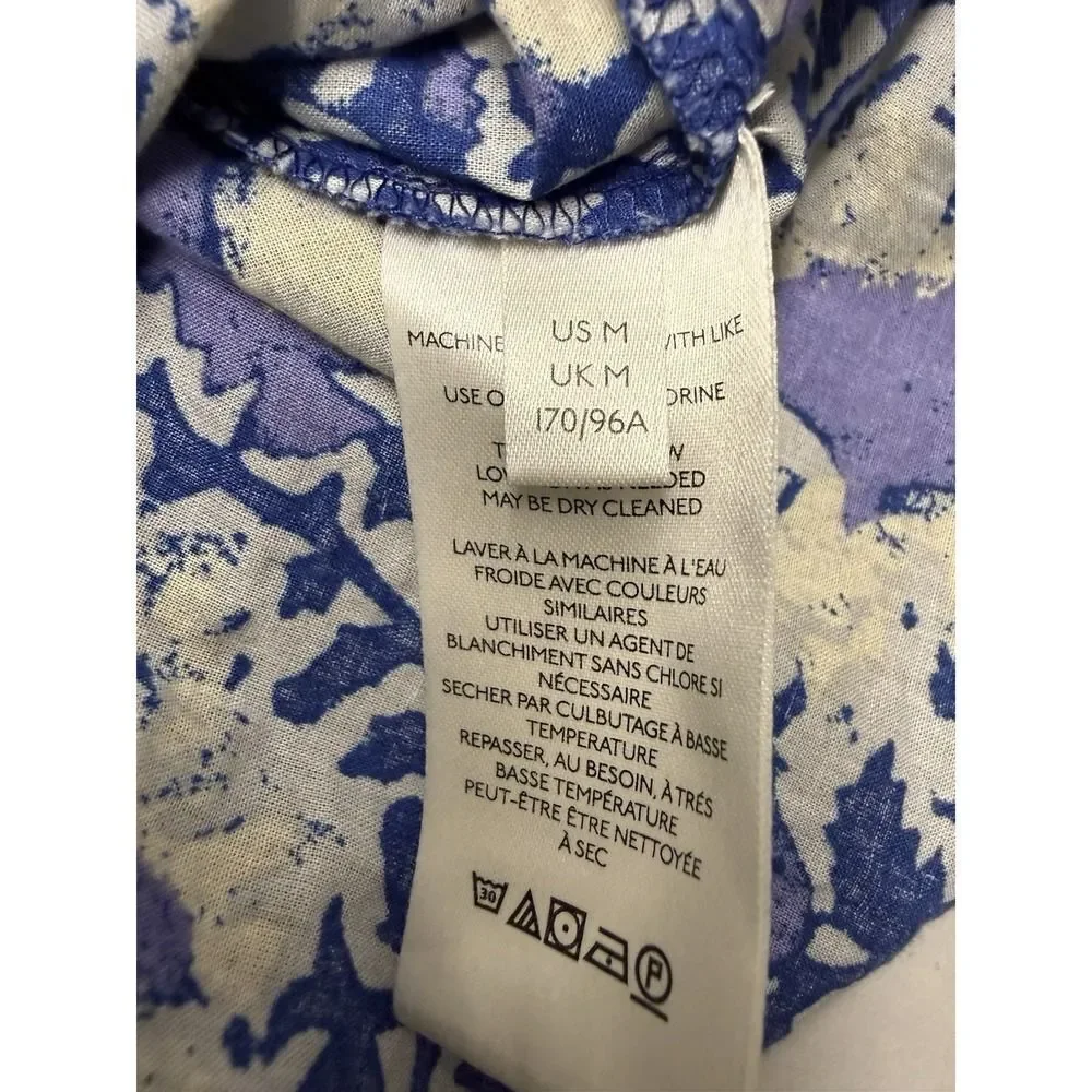 Free People Willow Printed Blouse. Blue. Smock neck.Short puff sleeves. Sz M